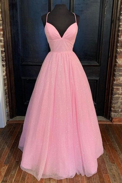 empire pink shiny tulle long prom dress    cg15669