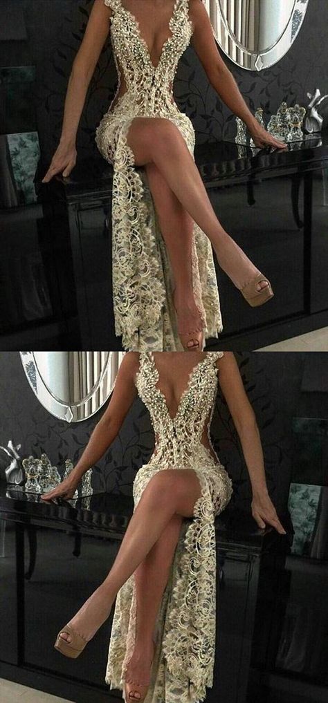 Custom Charming Lace Prom Dress,Sexy Deep V-Neck Evening Dress  cg1568