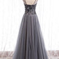 GRAY TULLE SWEETHEART NECK SEQUIN LONG PROM DRESS GRAY FORMAL DRESS   cg15684