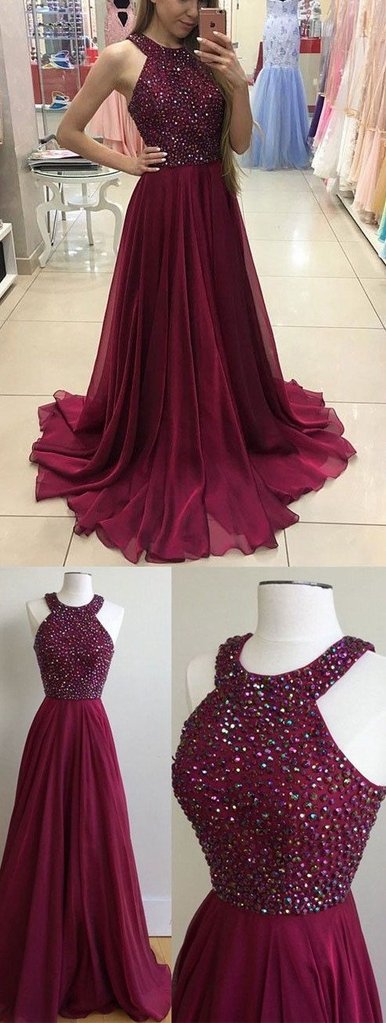 Beaded Prom Dress Halter Neckline, Dresses For Event, Evening Dress ,Formal Gown, Graduation Party Dress cg1569