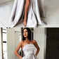 Light Grey Satin Strapless Pockets Fashion Prom Dresses cg1570