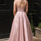 Shiny Open Back Floor Length Long Pink Prom Dress    cg15710