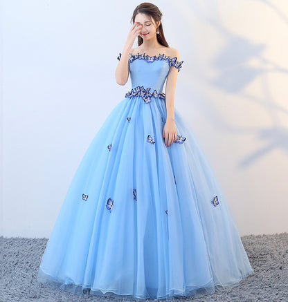 BLUE TULLE LONG BALL GOWN DRESS FORMAL PROM DRESS   cg15725