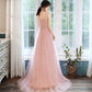 prom dress Beautiful Pink Tulle Straps Party Dress With Flower Lace Applique   cg15746