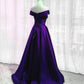 Simple Off Shoulder Satin Long Prom Dress, Dark Purple Party Dress Evening Gown   cg15750