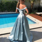 Gorgeous Sky Blue Satin Prom Dress,Long A Line Party Dress Cheap,Royal Blue Evening Dresses    cg15783