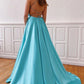 V-Neck Sleeveless Split Tiffany Blue Cross Back Prom/Evening Dress    cg15866