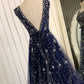 Shiny Navy Blue Tulle Long Formal Dress, Blue Prom Dress Evening Gown   cg15881