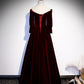Chic Off Shoulder Long Sleeves Velvet Party Dress, Wine Red Prom Dress Evening Dress   cg15883