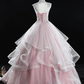 Pink High Neck Tulle Lace Long Prom Dress, Pink Sweet 16 Gown   cg15884