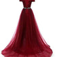 Pretty Dark Red Off Shoulder Long Party Dress With Beadings Prom Dress    cg15885