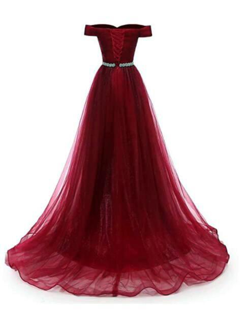 Pretty Dark Red Off Shoulder Long Party Dress With Beadings Prom Dress    cg15885