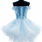 Adorable Light Blue Layers Organza Party Dress With Lace Homecoming Dress    cg15992
