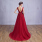 Fashionable Wine Red V Back Tulle Long Party Dress, A-Line Prom Dress   cg15993
