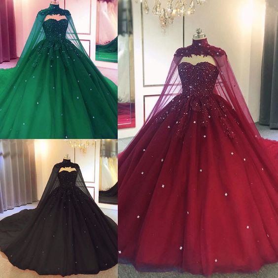 Tulle Ball Gown Quinceanera Dresses With Cape Prom Dresses     cg16047