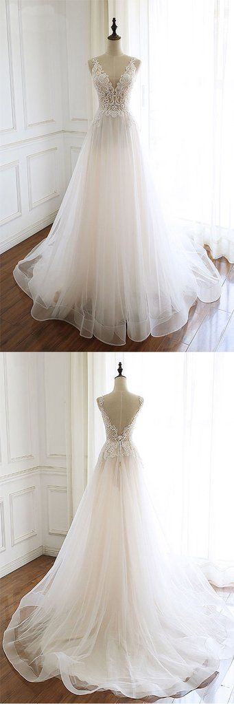 WHITE V NECK TULLE LACE LONG PROM DRESS, WHITE TULLE EVENING DRESS cg1605