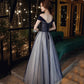 BLUE TULLE BEADS LONG PROM DRESS BLUE EVENING DRESS   cg16053