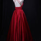 Red Satin V-Neckline Floor Length Junior Prom Dress, Party Dress With Bow   cg16080