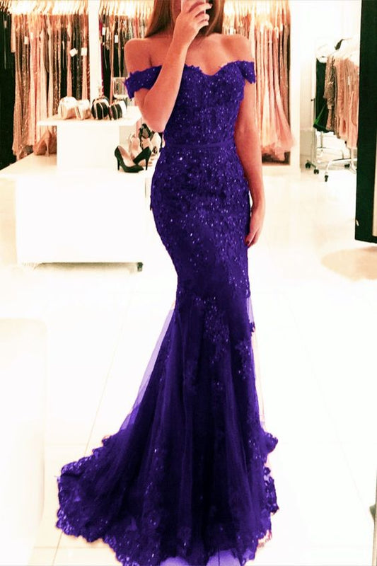Elegant Purple Mermaid Prom Lace Dresses   cg16124