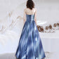 UNIQUE SATIN LONG PROM DRESS BLUE EVENING DRESS   cg16138
