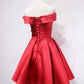 Red Satin Off Shoulder Short Party Dress, Red Homecoming Dress    cg16141