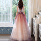 PINK V NECK TULLE LONG PROM DRESS EVENING DRESS    cg16256