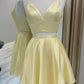 yellow two piece short homecoming dress   cg16272