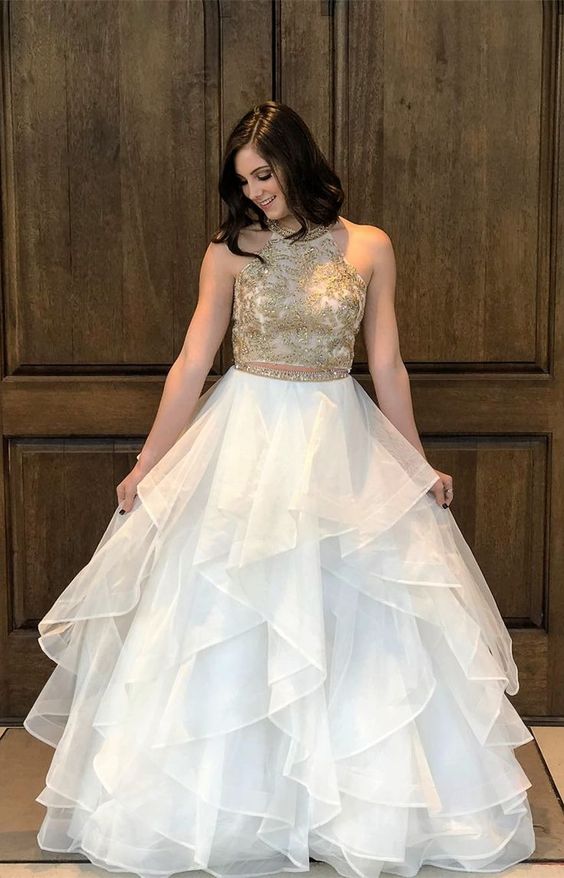Two Pieces Prom Dress, Tiered Prom Dress   cg16304