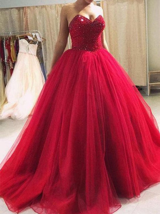 Elegant Sweetheart neckline Tulle Quinceanera Dresses, Red Formal Evening Dress, Ball Gown Prom Dress    cg16315