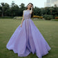 UNIQUE TULLE LONG LILAC PROM DRESS A LINE EVENING DRESS    cg16370