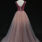 SHINY V NECK TULLE LONG PROM GOWN FORMAL DRESS    cg16422