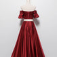 BURGUNDY SATIN LONG PROM DRESS EVENING DRESS   cg16423
