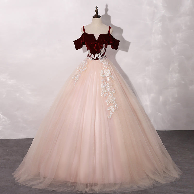 PINK LONG BALL GOWN PROM DRESS WITH LACE FORMAL DRESS   cg16451