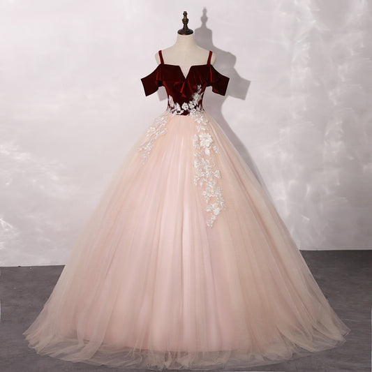 PINK LONG BALL GOWN PROM DRESS WITH LACE FORMAL DRESS   cg16451