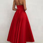 Simple V Neck Satin Burgundy Tea Length Prom/Evening Dresses   cg16481