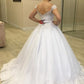 Beaded Appliques V-neck Wedding Dress with Scalloped Lace Train Prom Dresses   cg16491