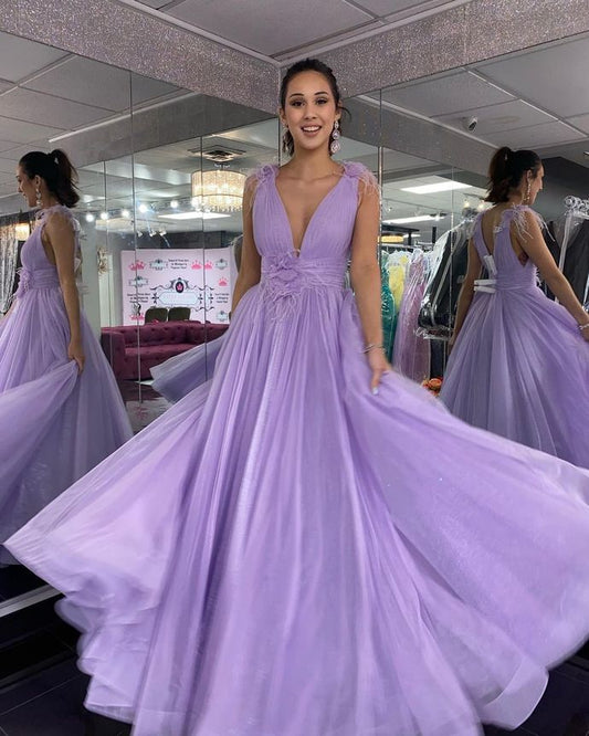 Lavender A-line Long Formal prom Dress    cg16507
