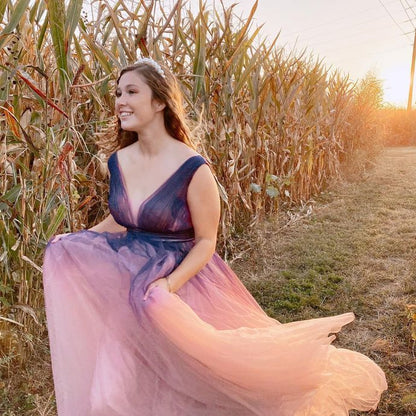 Ombre A-line Tulle Long prom Dress   cg16510