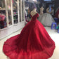 Off shoulder Dress - Off shoulder Red Dress - Red Glitter Fabric - Red Ballgown Dress Prom Dress    cg16521