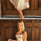 A-Line V-Neck Sleeveless Two Pieces Gold Sequined Homecoming Dresses cg1654