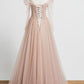 Pearl Pink Off Shoulder Long Sleeves Sequins Prom Dress, A-Line Party Dress Formal Dress   cg16565