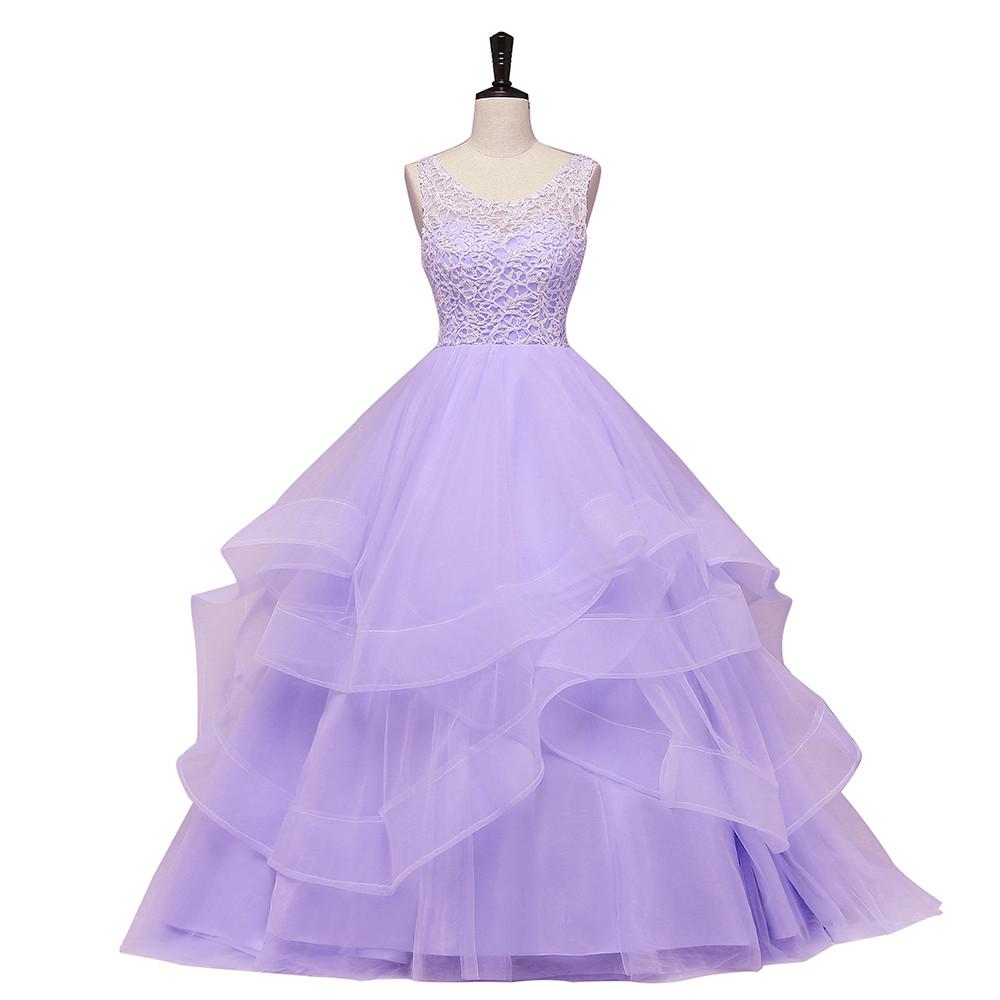 Lavender Tulle With Lace Ruffled Long Formal Gown prom dress , Ball Gown Sweet 16 Dress   cg16566