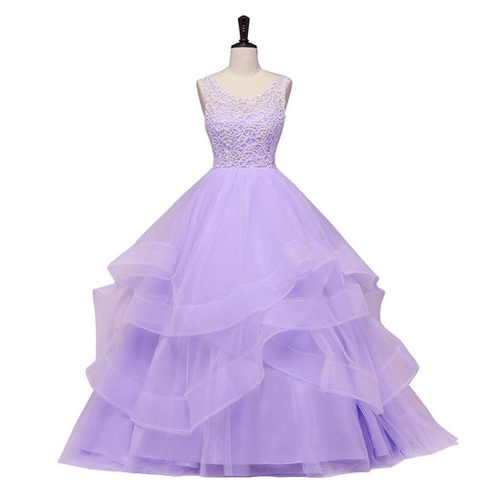 Lavender Tulle With Lace Ruffled Long Formal Gown prom dress , Ball Gown Sweet 16 Dress   cg16566