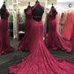 High Neck Backless Burgundy Lace long Prom Dress, Long Burgundy Lace Formal Evening Dress, Burgundy Ball Gown   cg16580