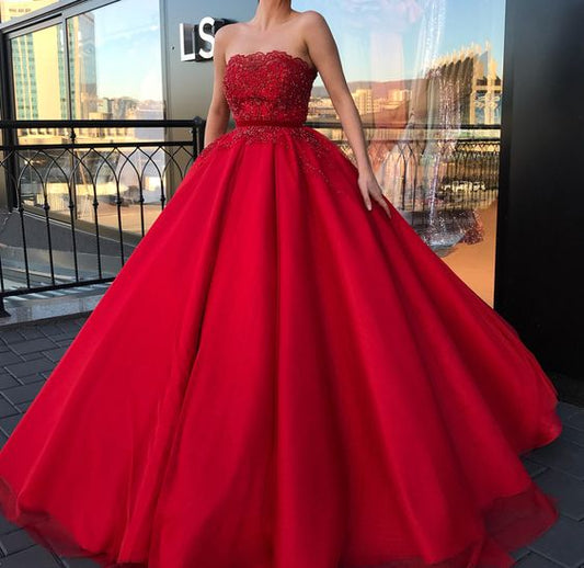 red Prom Dress,Ball Gown Red Prom Dress,Lace and Tulle Pageant Dress   cg16595