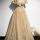 GOLD A LINE SEQUINS LONG BALL GOWN DRESS FORMAL PROM DRESS    cg16614