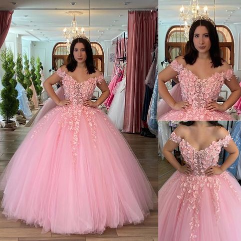 Off the Shoulder Pink Quinceanera Dress prom dress    cg16621