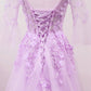 Light Purple Tulle V-Neckline Lace Applique New Prom Dress 2021, Lavender Party Dress   cg16639