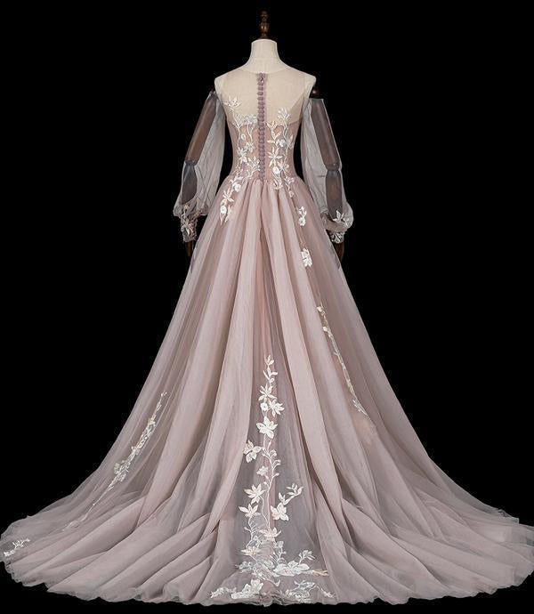 Pink tulle lace long prom dress pink evening dress   cg16651