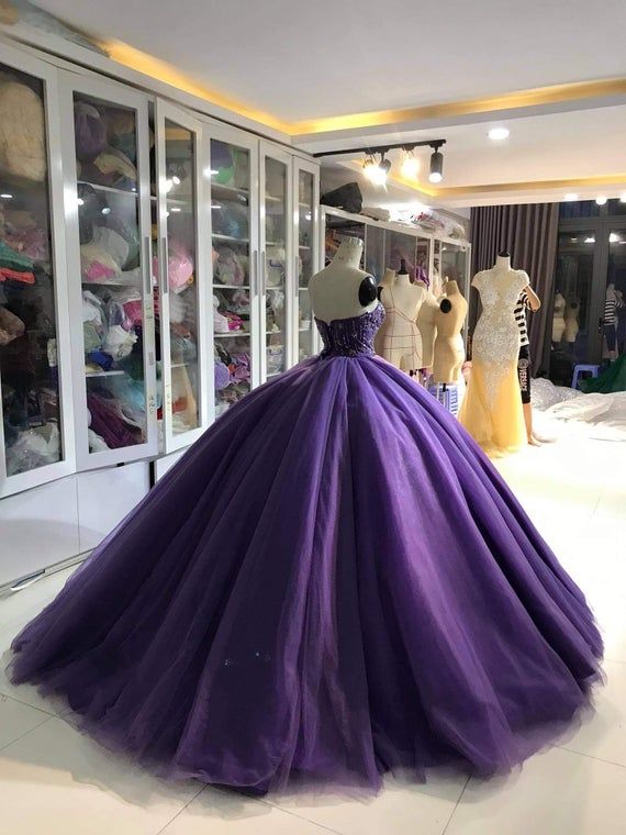 Purple Dress Ball gown Prom Dress Strapless Ball gown    cg16685